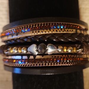 Elegant Multi-Layered Wrap Bracelet with Heart Accents